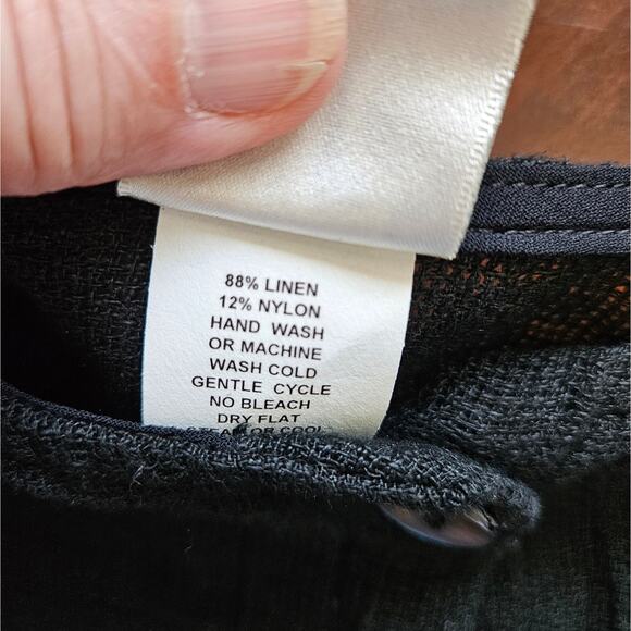 CTC Linens Womens Black Linen Nylon Blend Top Button Front Long Sleeve Small - Picture 11 of 15